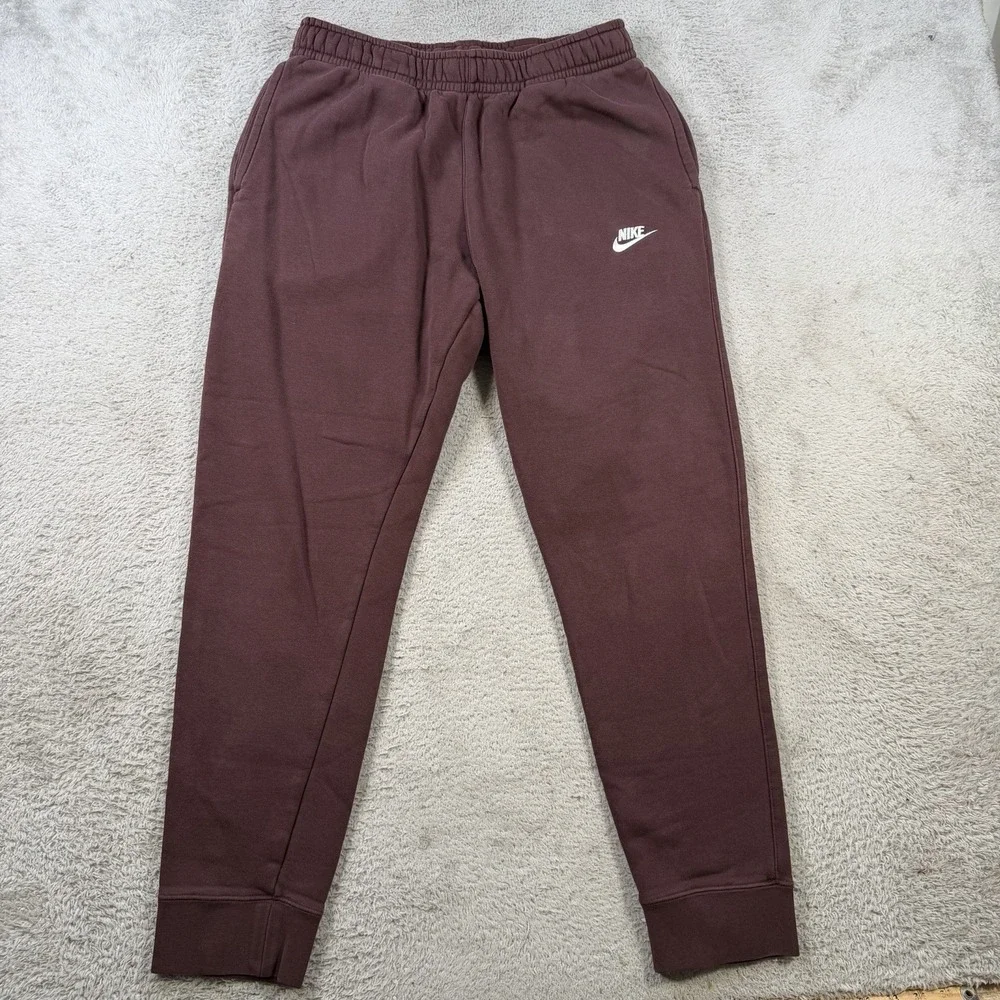 Nike Sweatpants Mens Medium Maroon Sportswear Club Fleece Joggers Gym Drawstring